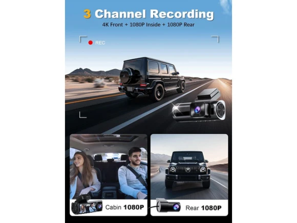3-Channel Dash Camera with 64GB Card — Dash Cam, ilepo