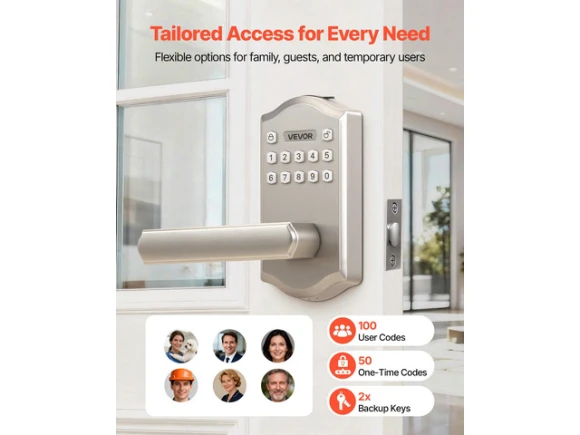 Electronic Lever Door Lock with Handle and Keypad, Satin Nickel — Smart Lock, VEVOR