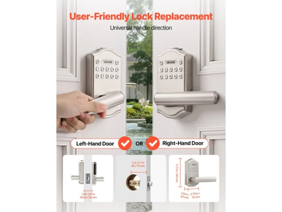 Electronic Lever Door Lock with Handle and Keypad, Satin Nickel — Smart Lock, VEVOR