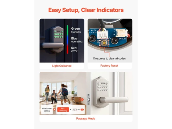 Electronic Lever Door Lock with Handle and Keypad, Satin Nickel — Smart Lock, VEVOR