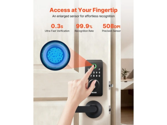 Fingerprint Door Lock Set, Matte Black — Smart Lock, VEVOR