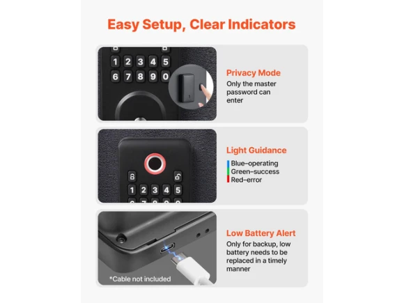 Fingerprint Door Lock Set, Matte Black — Smart Lock, VEVOR