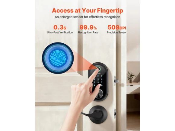 Fingerprint Door Lock Set with Electronic Biometric Deadbolt and Handle — Smart Lock, VEVOR