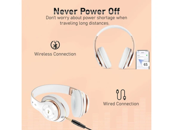 Over-ear Bluetooth headphones, White & Gold — Wireless Earbuds, Generic Logic, Inc.
