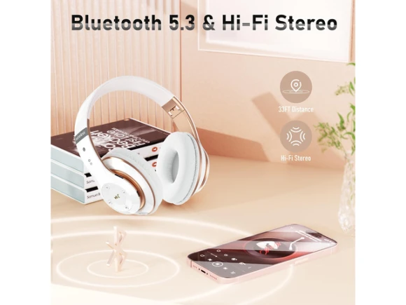 Over-ear Bluetooth headphones, White & Gold — Wireless Earbuds, Generic Logic, Inc.