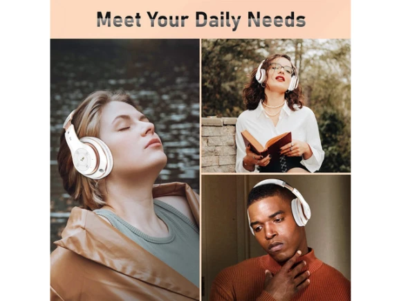 Over-ear Bluetooth headphones, White & Gold — Wireless Earbuds, Generic Logic, Inc.
