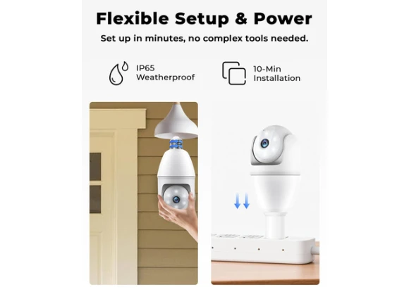 Light Bulb Security Camera, 2K, 360° PTZ, 2-Pack — Security Camera, Generic Logic, Inc.