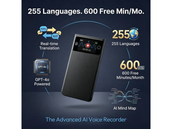 AI Voice Recorder and Real-Time Translator, 64GB — Translator Device, Generic Logic, Inc.