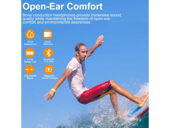 Red Bone-Conduction Swimming Headphones — Wireless Earbuds, Generic Logic, Inc.