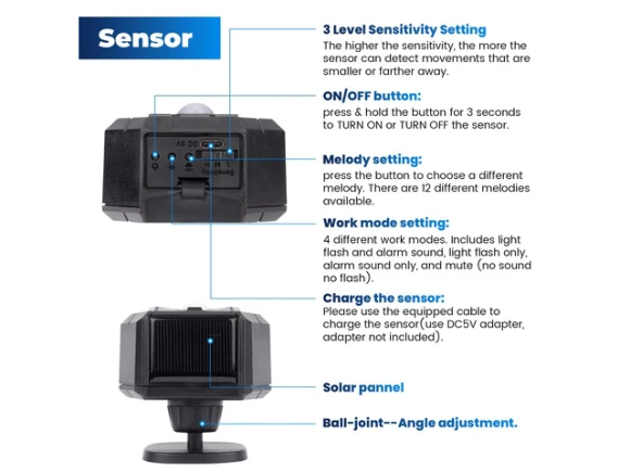 Solar Wireless Driveway Alarm Alert System, 1 Receiver and 2 Sensors — Motion Sensor, Generic Logic, Inc.