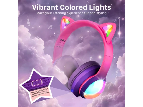 Kids Headphones, Hot Pink/Deep Purple — Wireless Earbuds, FosPower