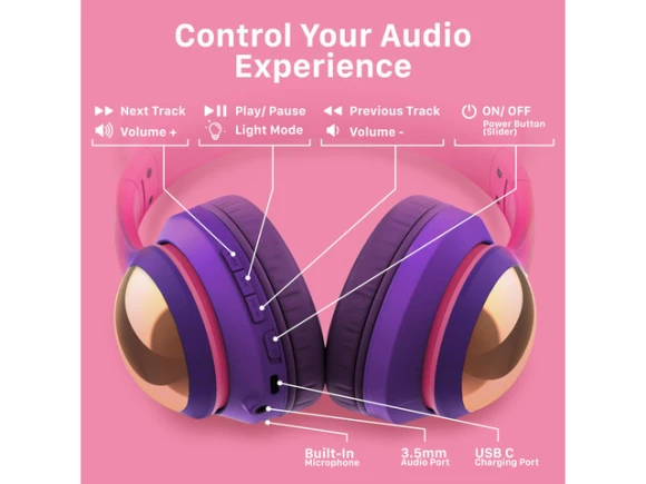 Kids Headphones, Hot Pink/Deep Purple — Wireless Earbuds, FosPower