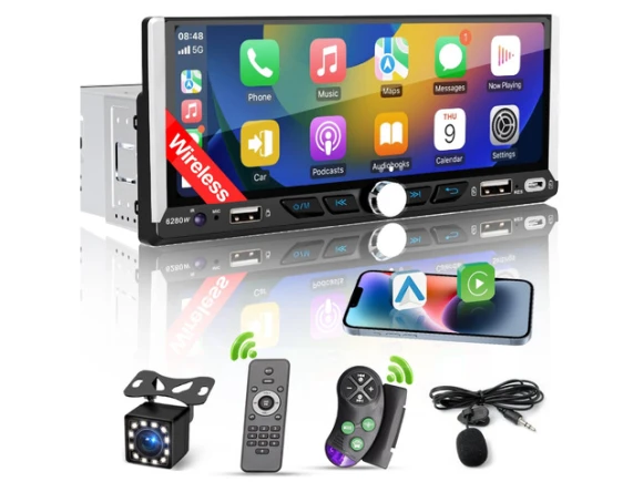 Single-DIN Car Radio with 6.9-Inch IPS Touchscreen — Car Infotainment System, Generic Logic, Inc.