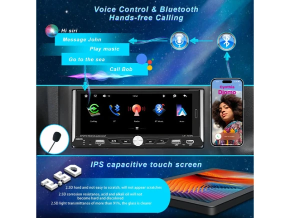 Single-DIN Car Radio with 6.9-Inch IPS Touchscreen — Car Infotainment System, Generic Logic, Inc.