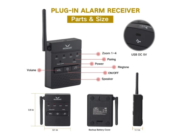 Wireless Driveway Alarm System with 1 Receiver and 2 Sensors — Motion Sensor, Hosmart