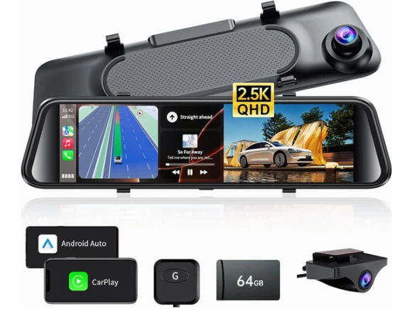 12-Inch Mirror Dash Cam with 64GB Card — Dash Cam, JOMISE