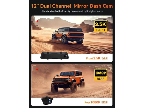 12-Inch Mirror Dash Cam — Dash Cam, WOLFBOX