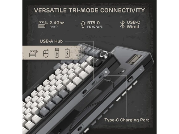 Gasket-Mount Mechanical Keyboard with Tri-Mode Connectivity — Bluetooth Keyboard, RK ROYAL KLUDGE