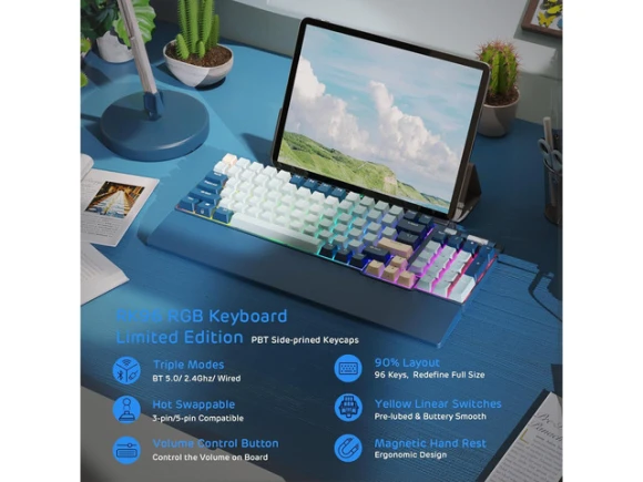 Mechanical Keyboard with Wrist Rest, Limited Edition — Bluetooth Keyboard, Royal Kludge