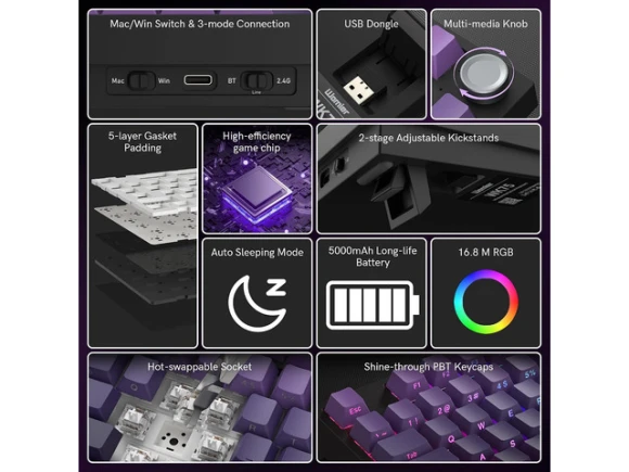 Purple 75% Wireless Gaming Mechanical Keyboard — Bluetooth Keyboard, COSTOM