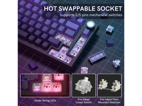 Purple 75% Wireless Gaming Mechanical Keyboard — Bluetooth Keyboard, COSTOM