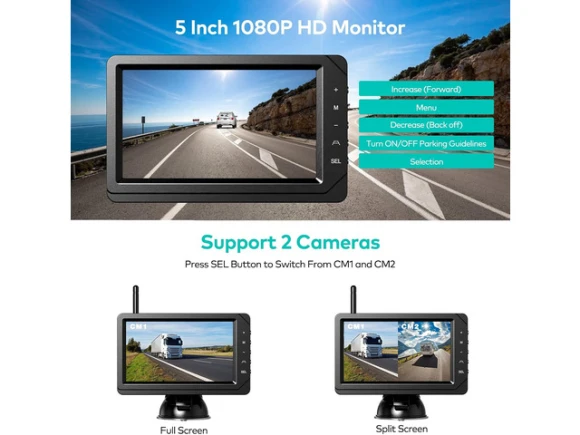 Wireless Backup Camera System with Split-Screen 5-Inch Monitor — Backup Camera, WESTWAY
