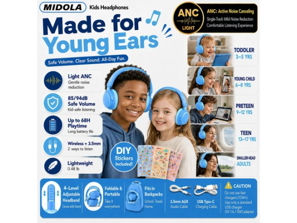 Kids Bluetooth Over-Ear Headphones — Wireless Earbuds, Generic Logic, Inc.