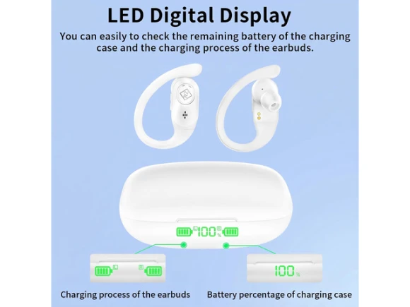 Wireless Earbuds with Ear Hooks and LED Display — Wireless Earbuds, Generic Logic, Inc.