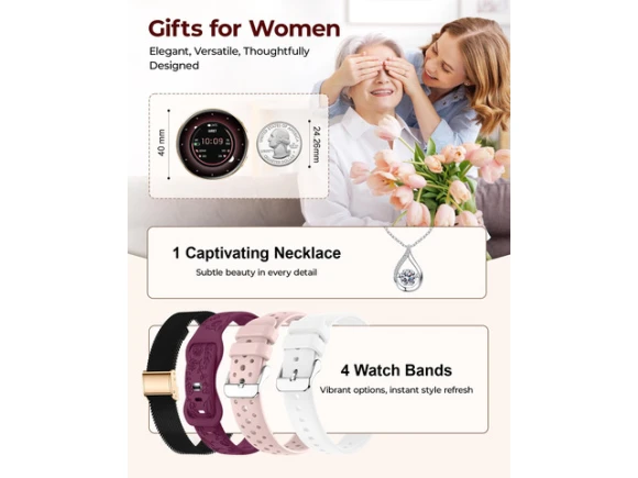 40mm Smart Watch, Black Gold, with 4 Bands and Necklace Gift Set — Smart Watch, Generic Logic, Inc.