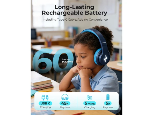 Dark Blue Kids Bluetooth Headphones — Wireless Earbuds, Generic Logic, Inc.