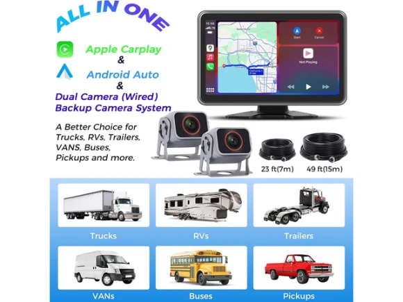 10-Inch Touch Screen Monitor with 2 Wired Rearview Backup Cameras — Backup Camera, ilepo