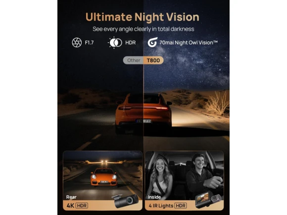 3-Channel Dash Camera with 512GB Card — Dash Cam, 70mai