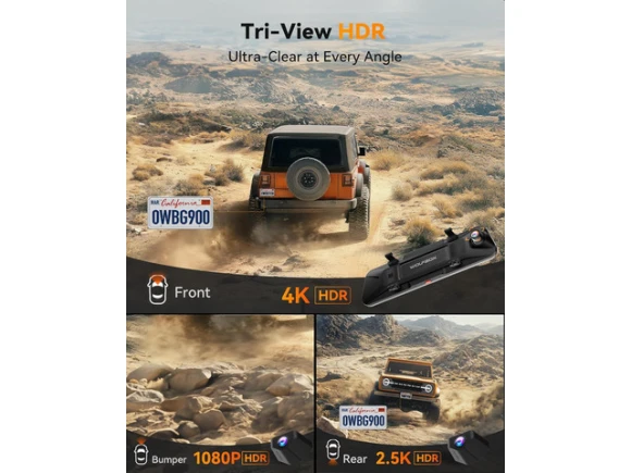 3-Channel Mirror Dash Cam, Bumper Version, Includes 256GB Card and GPS — Dash Cam, WOLFBOX
