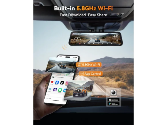 3-Channel Mirror Dash Cam, Bumper Version, Includes 256GB Card and GPS — Dash Cam, WOLFBOX