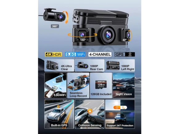 4K 360° Dash Camera with 128GB Card — Dash Cam, ilepo
