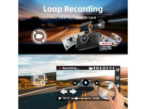 4K+4K Dash Camera with 64GB SD Card — Dash Cam, Miofive