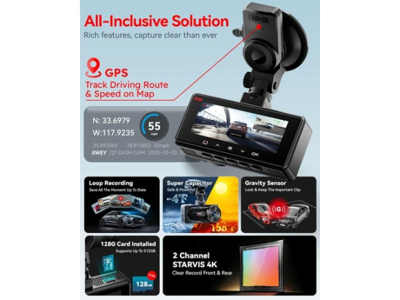 4K+4K Front and Rear Dash Camera — Dash Cam, IIWEY