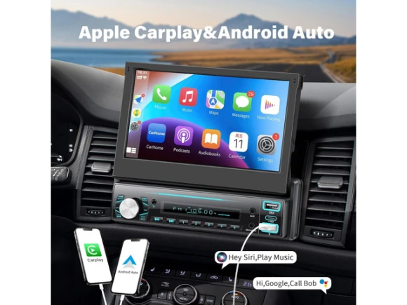 7-Inch Flip-Out Touchscreen Single DIN Car Stereo — Car Infotainment System, ilepo