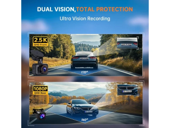 Dual Front-and-Rear Dash Camera with 32GB Card — Dash Cam, ilepo