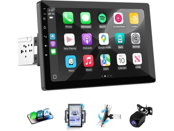 Rotatable Touchscreen Single-DIN Car Stereo, 10.1 inch — Car Infotainment System, ilepo