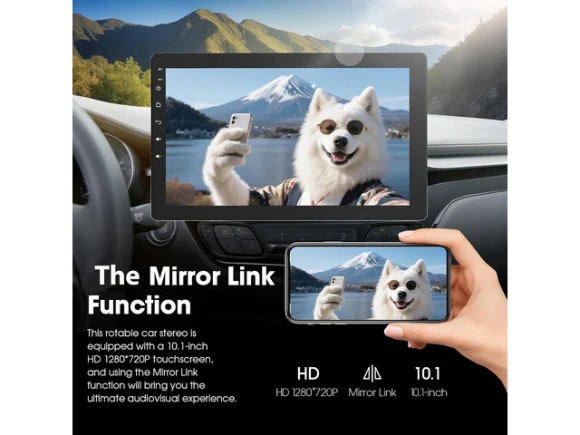 Rotatable Touchscreen Single-DIN Car Stereo, 10.1 inch — Car Infotainment System, ilepo