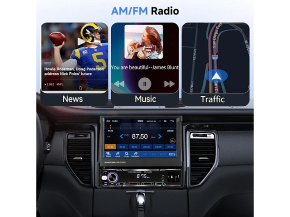 Single-DIN Car Stereo Receiver with 7-Inch Flip-Out Touchscreen — Car Infotainment System, Podofo
