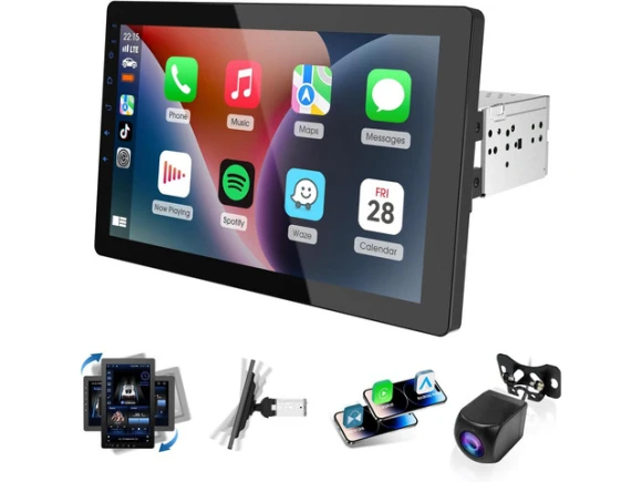 Single-DIN Car Stereo with 10.1-Inch Rotatable Screen — Car Infotainment System, ilepo