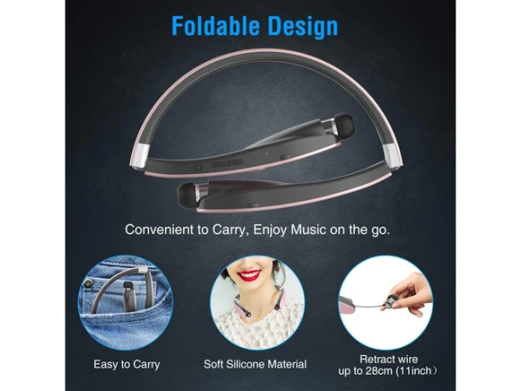 Foldable Bluetooth Neckband Headphones with Retractable Earbuds — Wireless Earbuds, Generic Logic, Inc.