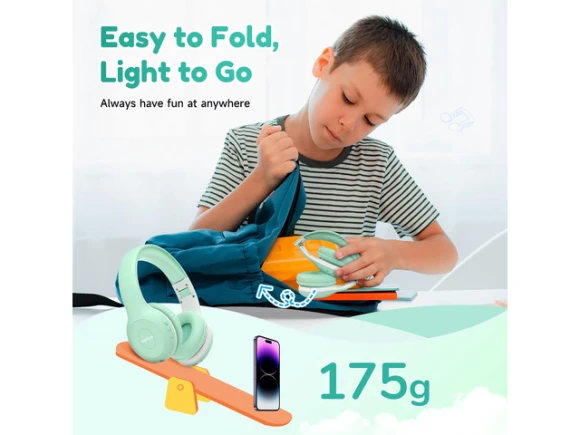 Green Foldable Over-Ear Bluetooth Headphones — Wireless Earbuds, Generic Logic, Inc.