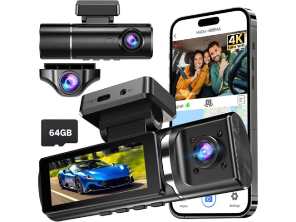 3-Channel Dash Camera with 64GB Card — Dash Cam, ilepo