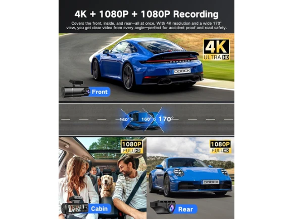 3-Channel Dash Camera with 64GB Card — Dash Cam, ilepo
