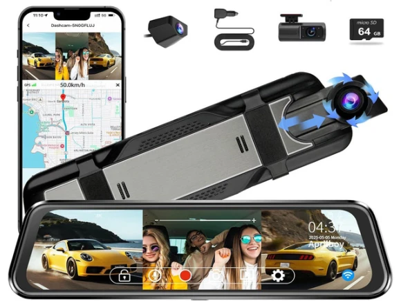 3-Channel Mirror Dash Camera — Dash Cam, ilepo