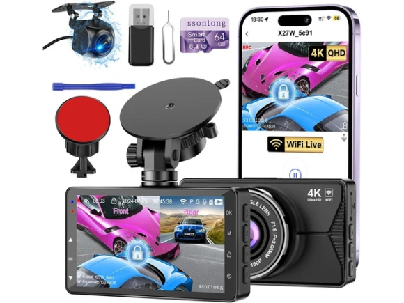 Front and Rear Dash Camera, 4K — Dash Cam, ilepo