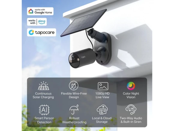 Outdoor Wireless Security Camera with Solar Power — Security Camera, Tapo